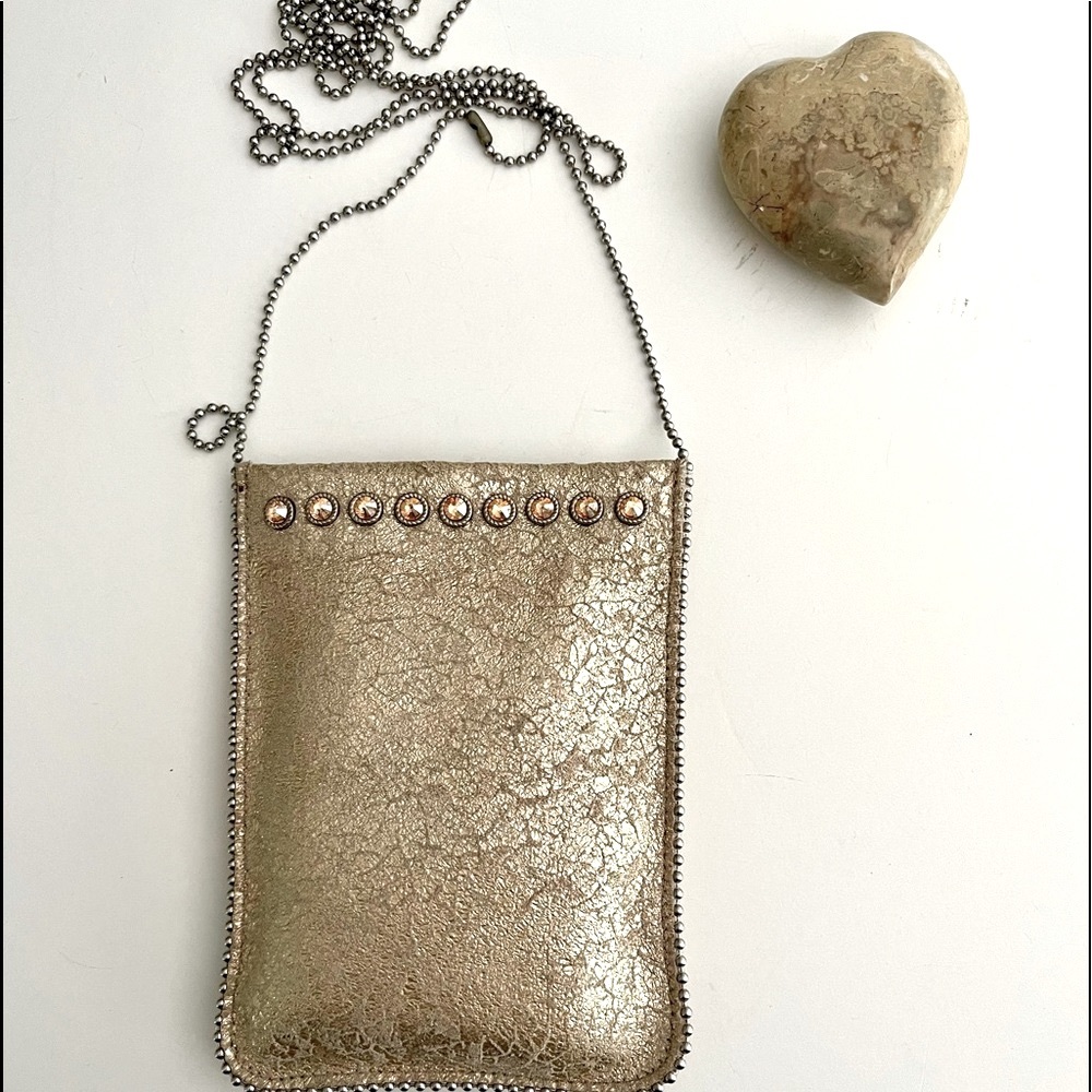 LEATHEROCK | Crossbody Tan Metallic Sparkly Swarovski Crystals 5x7 Evening Bag